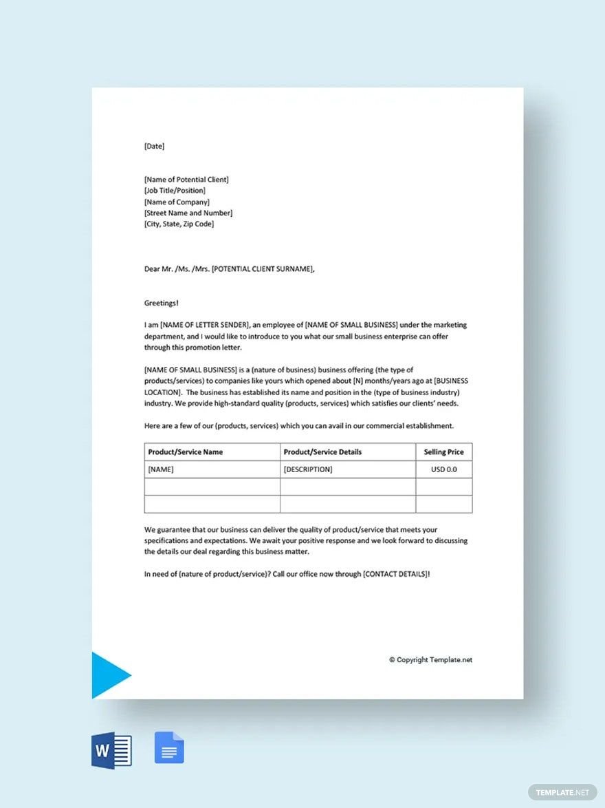 Small Business Promotion Letter
