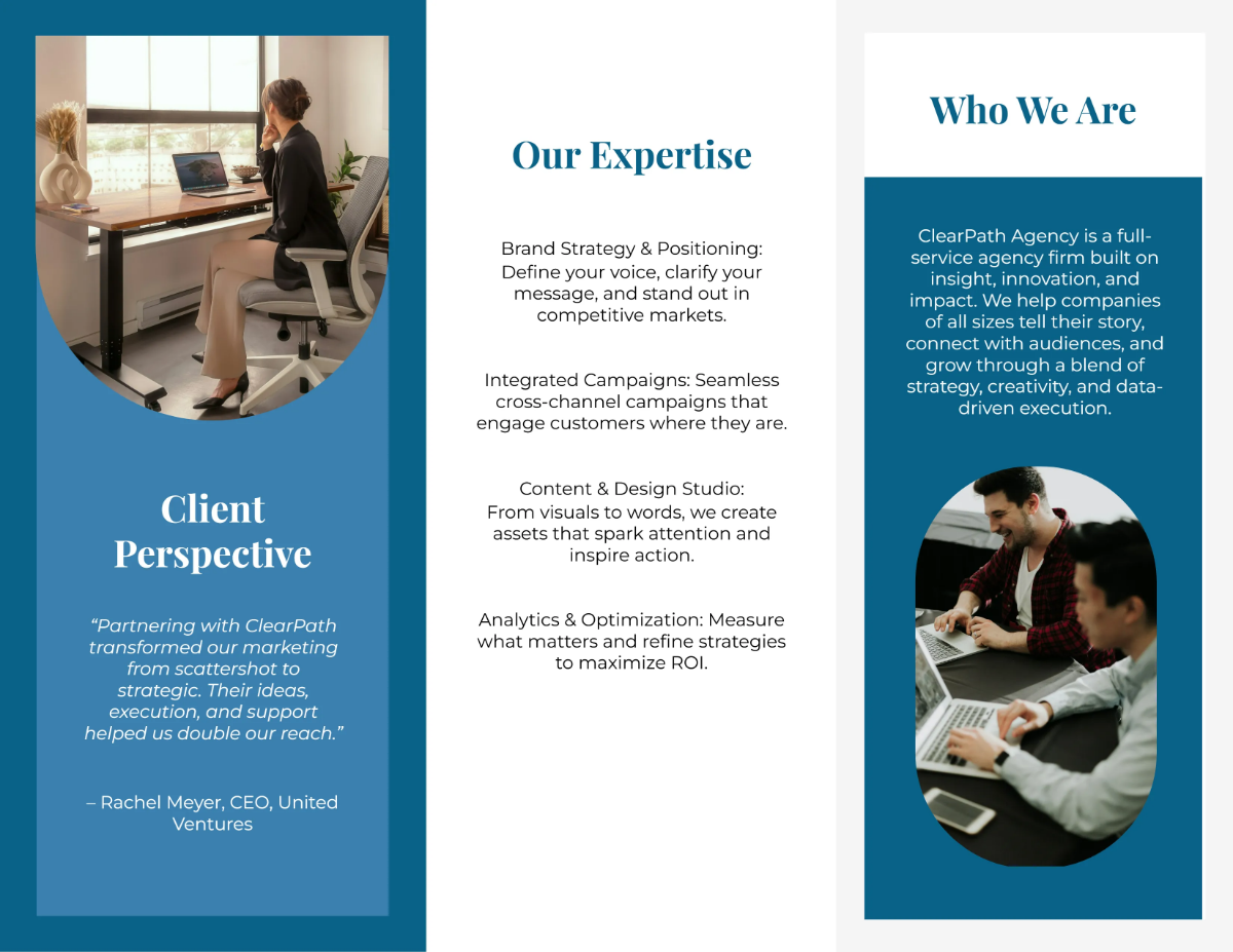 Free Agency Trifold Firm Brochure Template to Edit Online