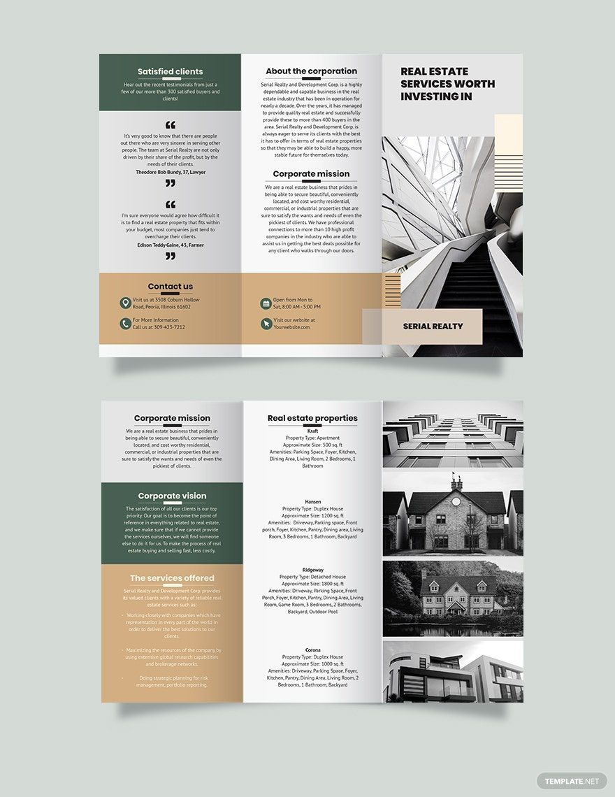 Professional Real Estate Company Tri-Fold Brochure Template