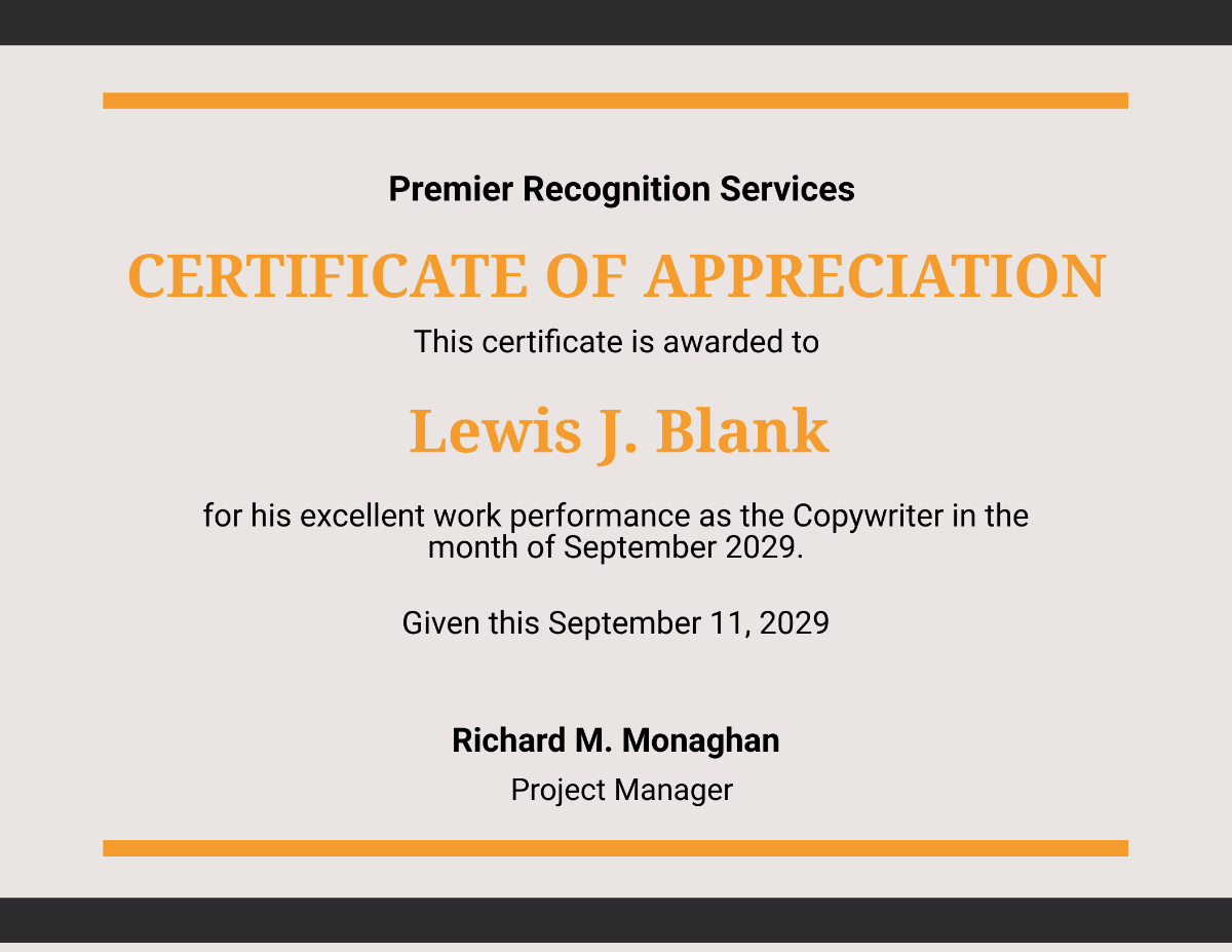 Appreciation Employee of the Month Certificate