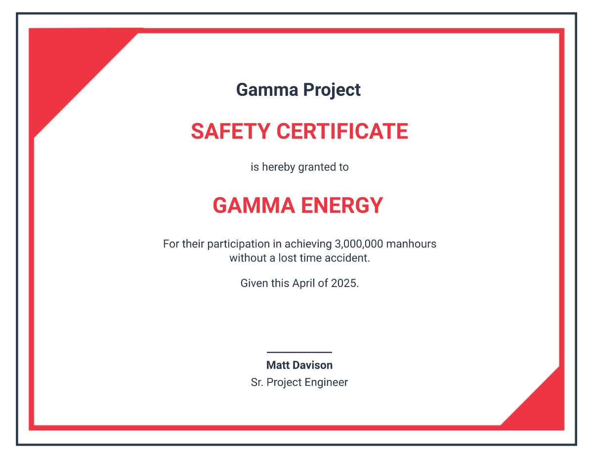 Free Safety Recognition Certificate Template