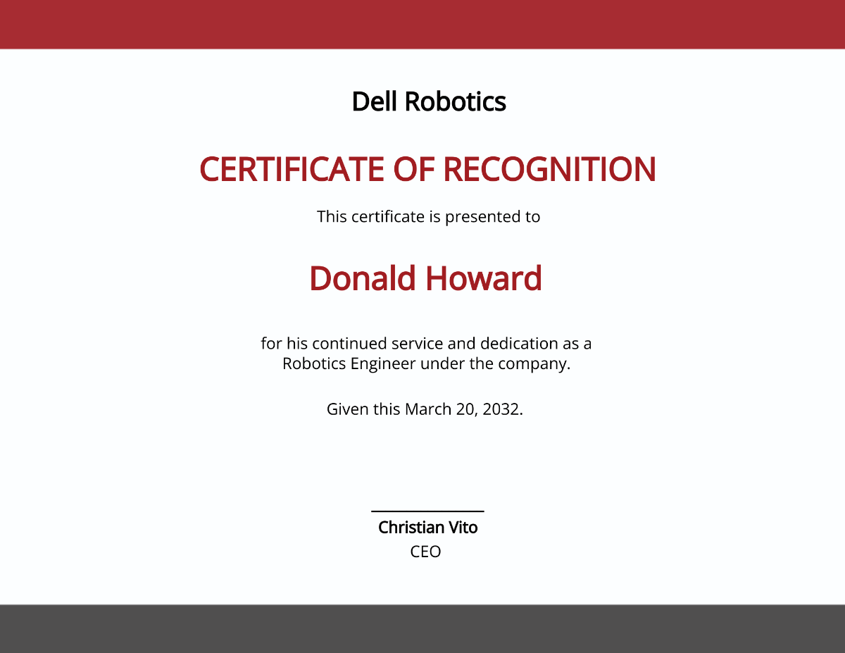 Free Service Recognition Certificate Template