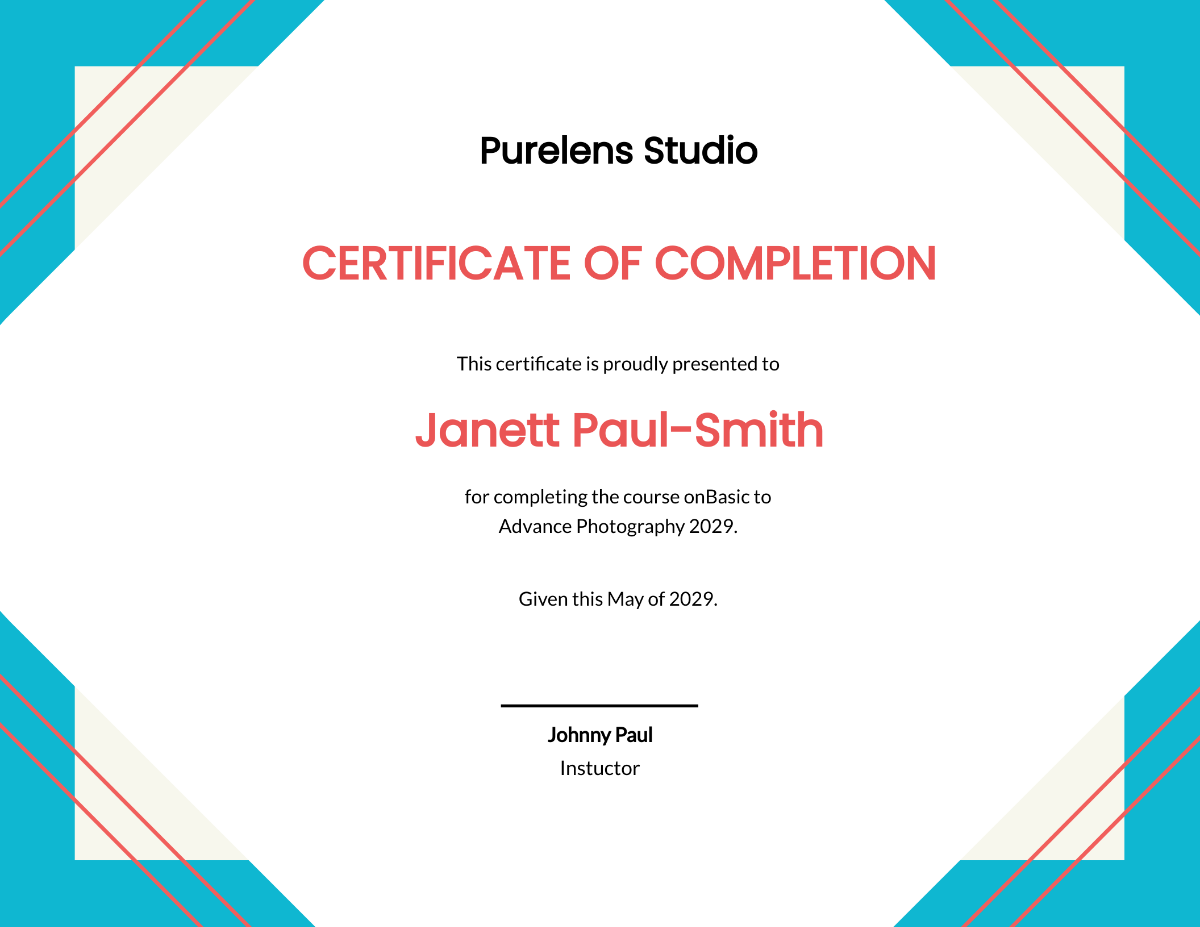 Photography Course Certificate Template