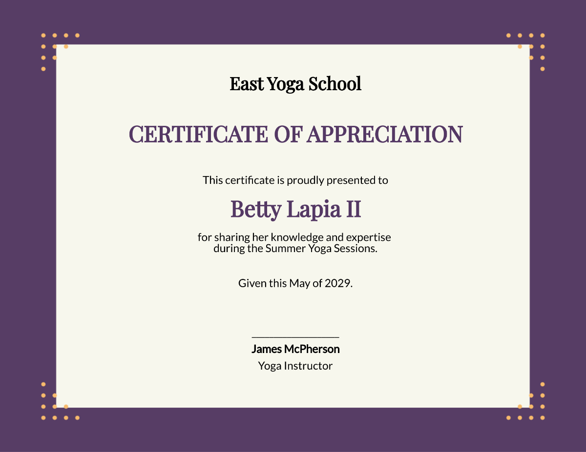 Yoga Instructor Certification Template