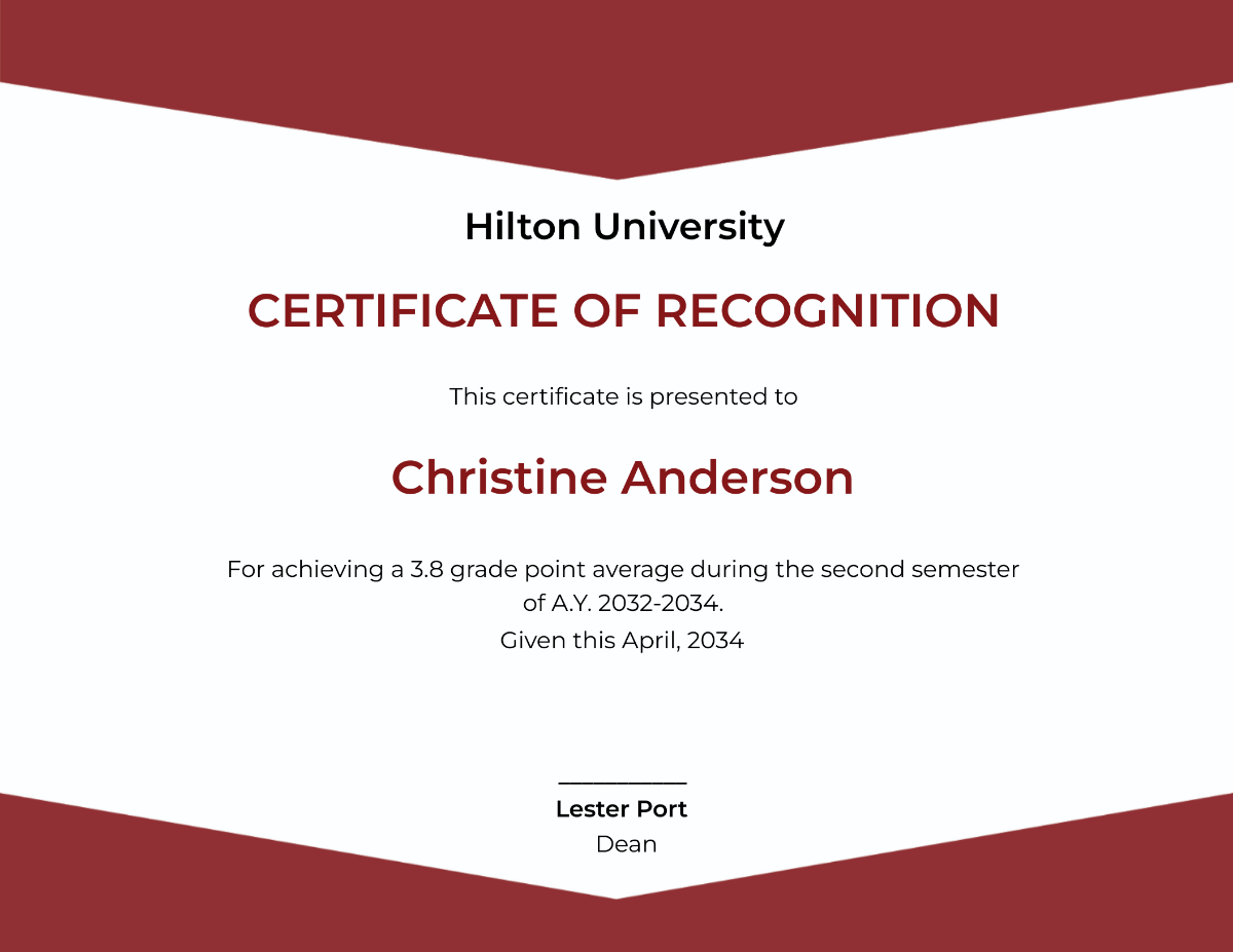 Student Recognition Certificate Template