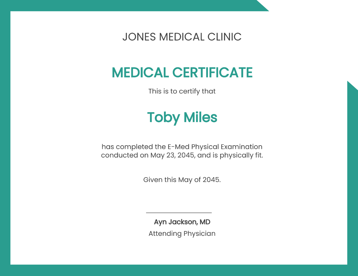 Health Certificate from Doctor Template