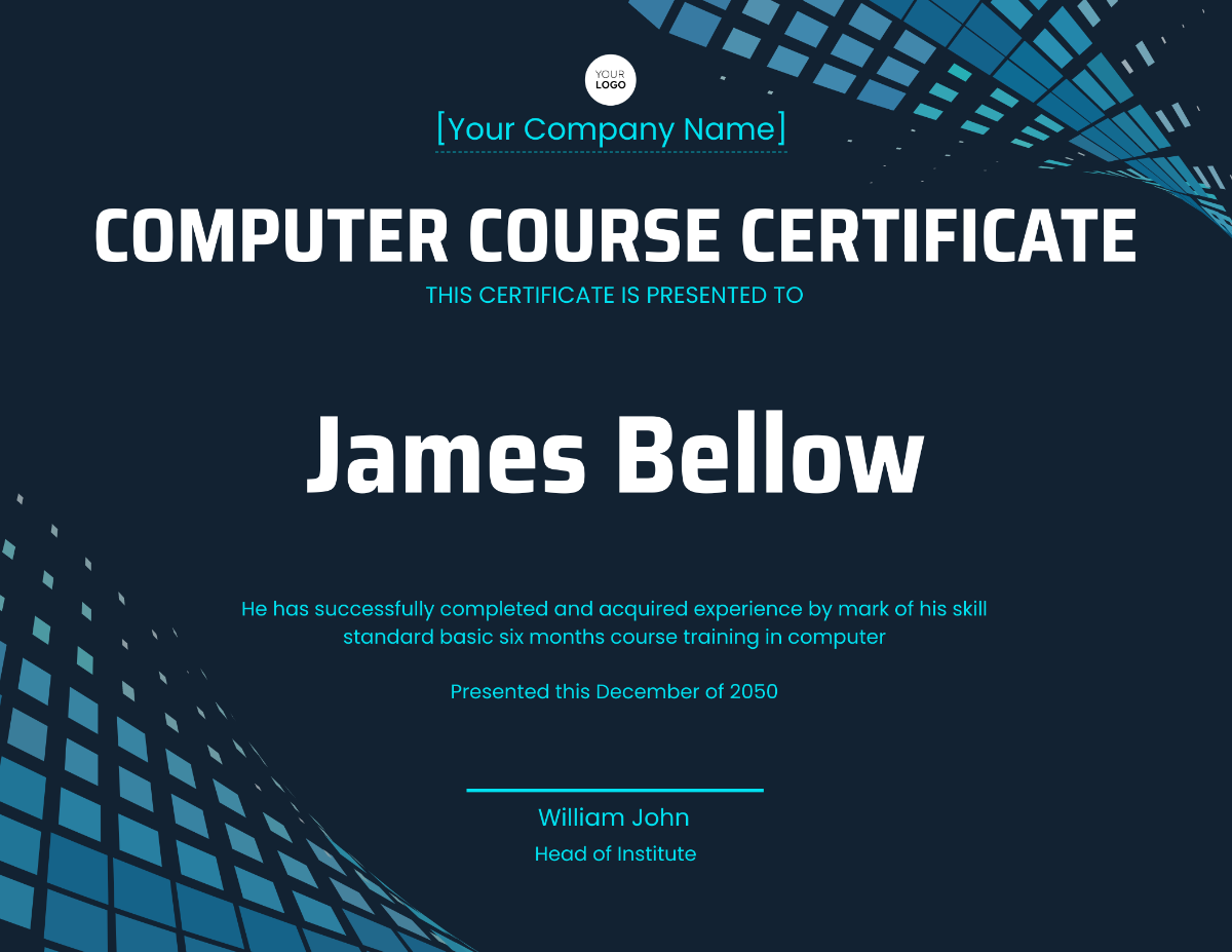 Computer Course Certificate Template