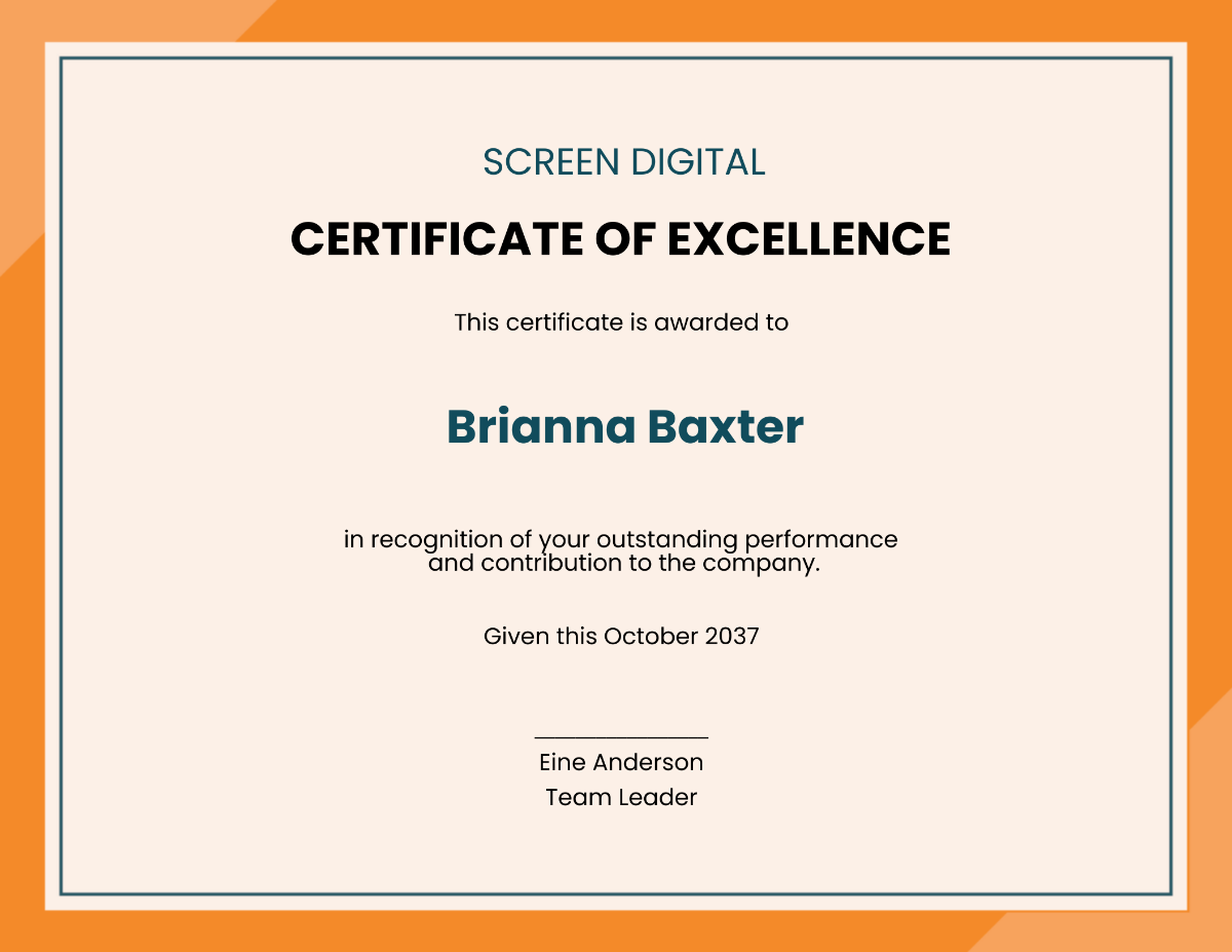 Employee Excellence Award Certificate