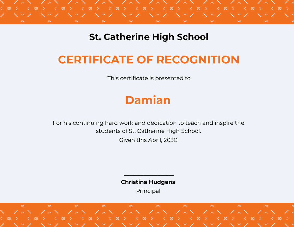 Teacher Recognition Certificate