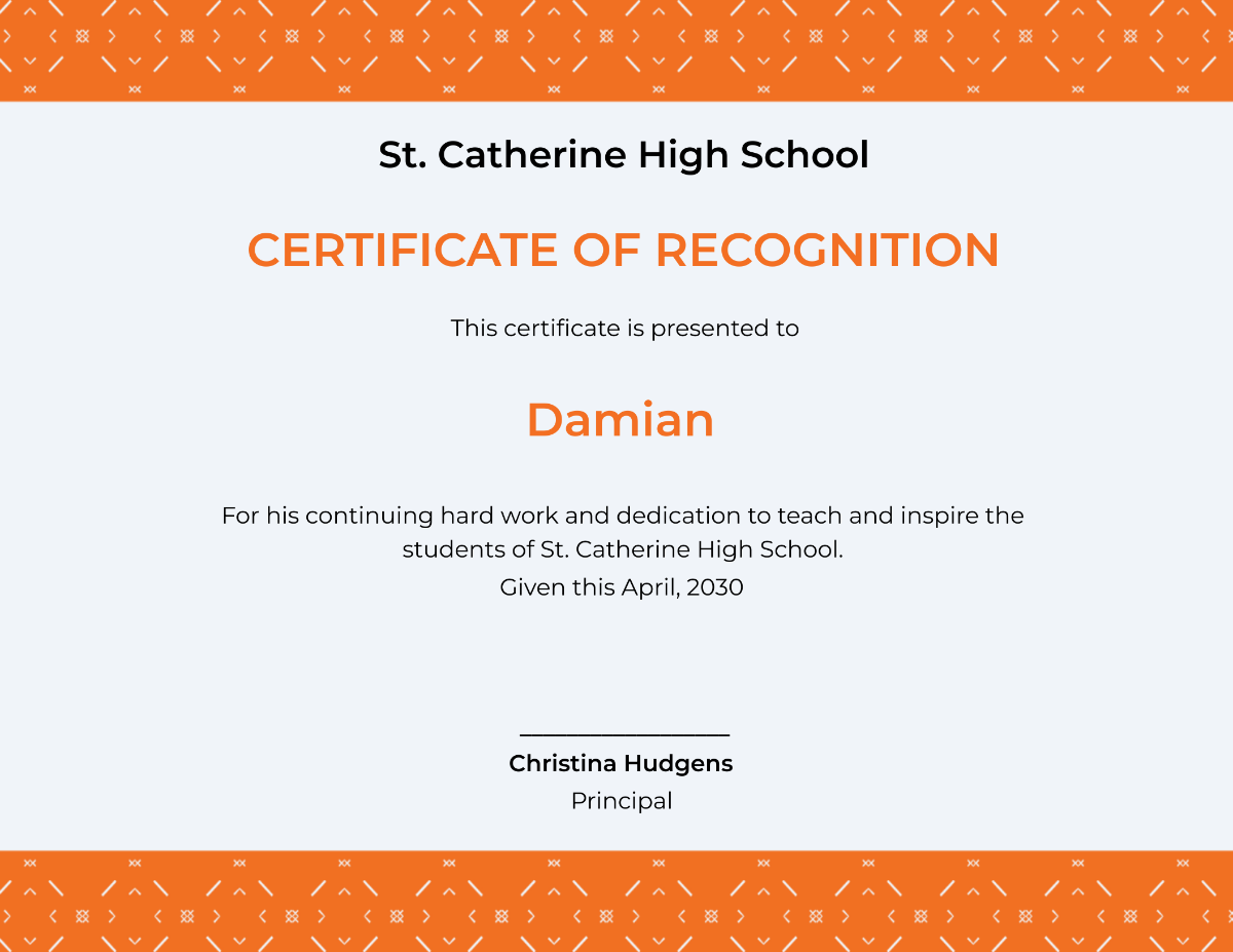 Teacher Recognition Certificate Template