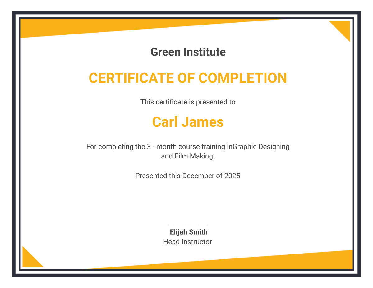 Sample Course Completion Certificate