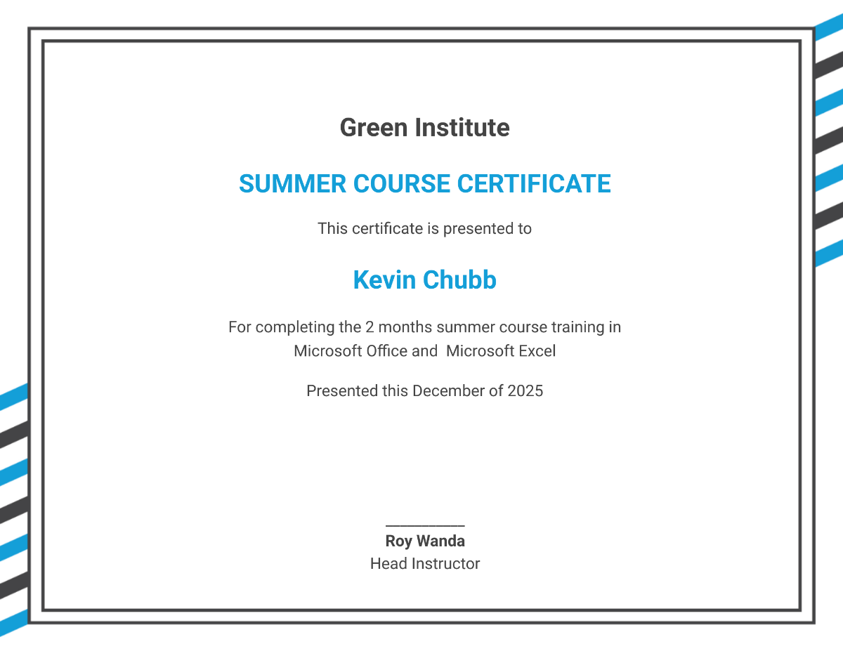 Summer Course Certificate Template - Edit Online & Download