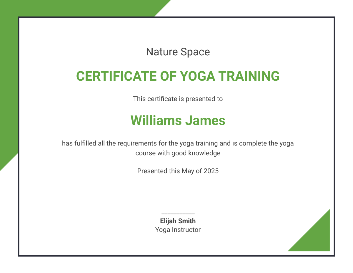 Yoga Completion Certificate Template