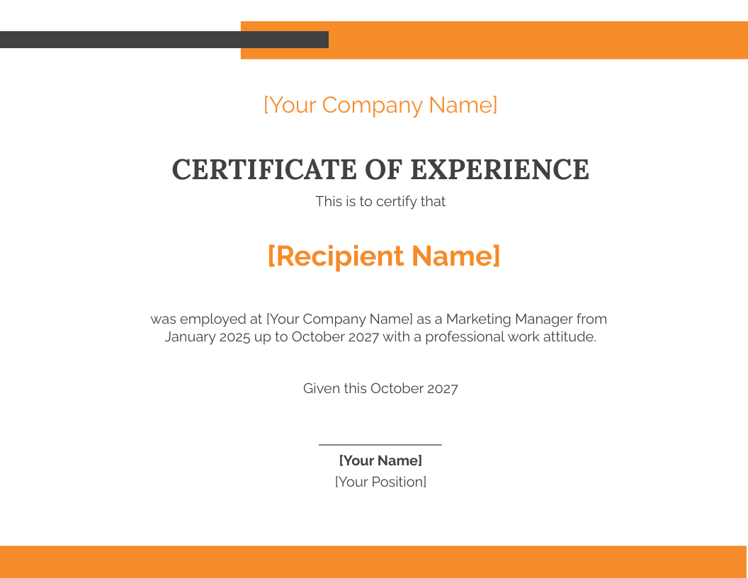 FREE Experience Certificate Templates & Examples - Edit Online ...