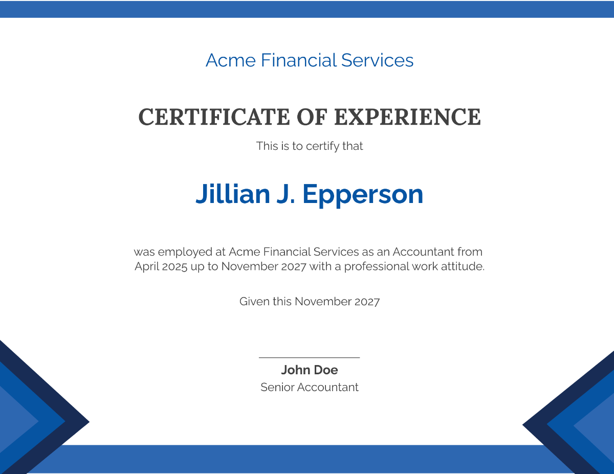Accountant Job Experience Certificate
