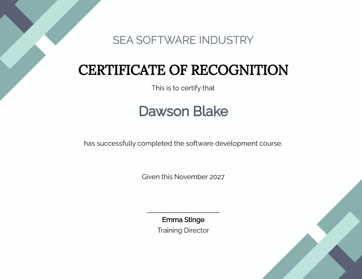 Software Certificate Template