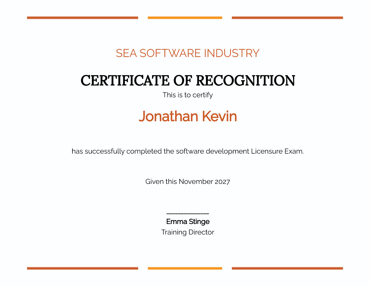 Software License Certificate Template