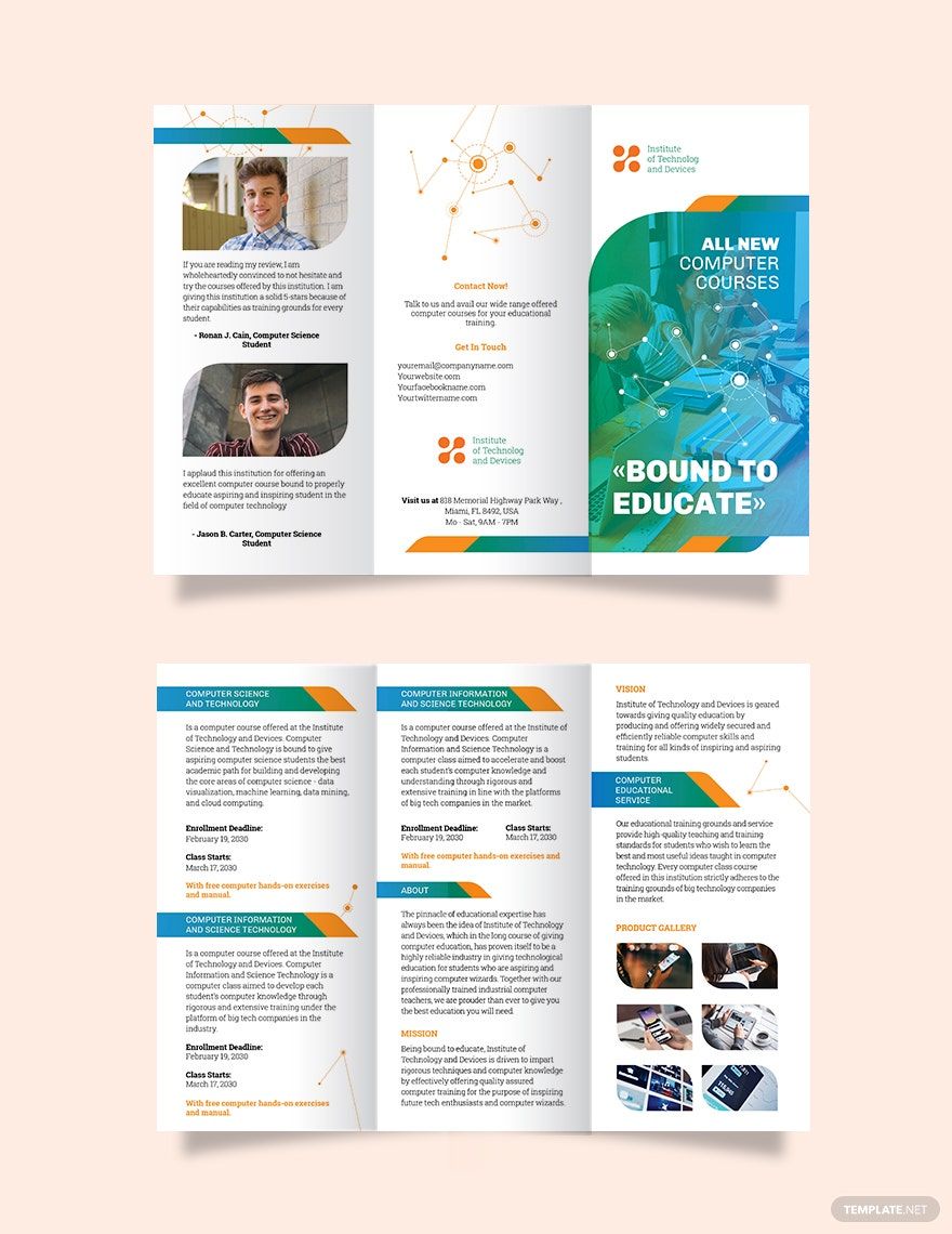 Computer Course Tri-Fold Brochure Template