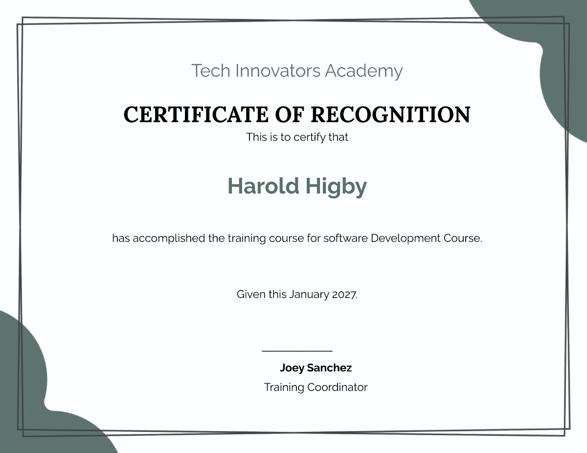 Basic Software Training Certificate