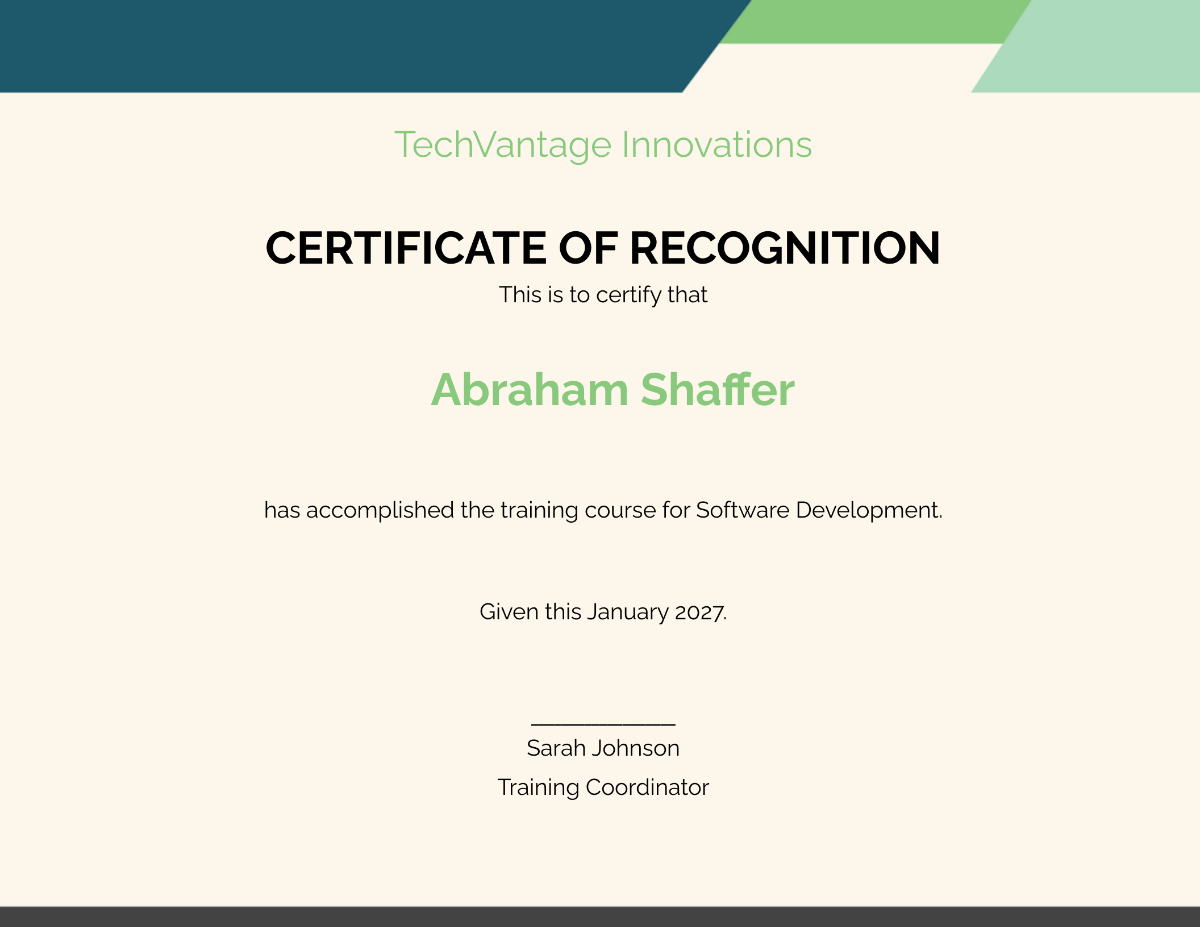 Printable Software Training Certificate