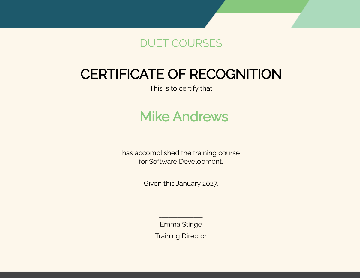 Printable Software Training Certificate Template