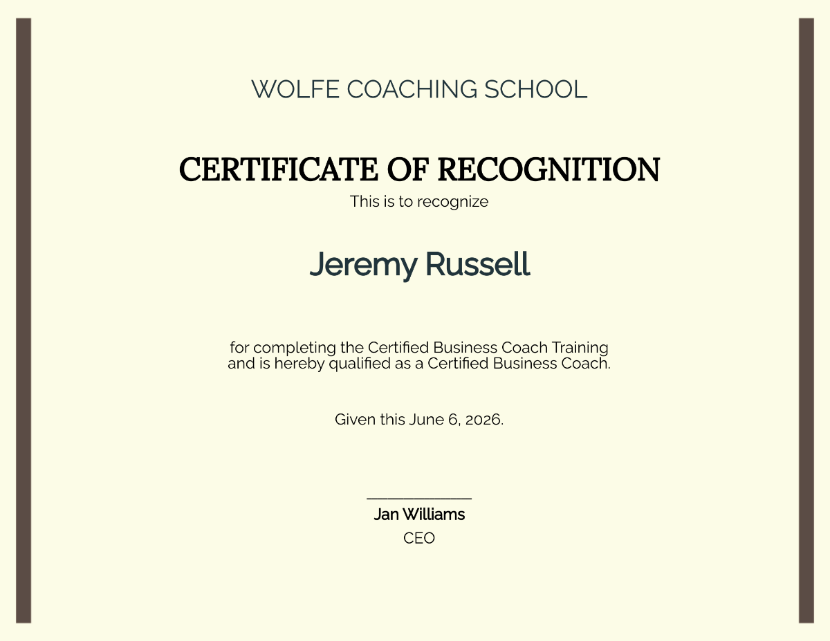 Business Coaching Certification Template