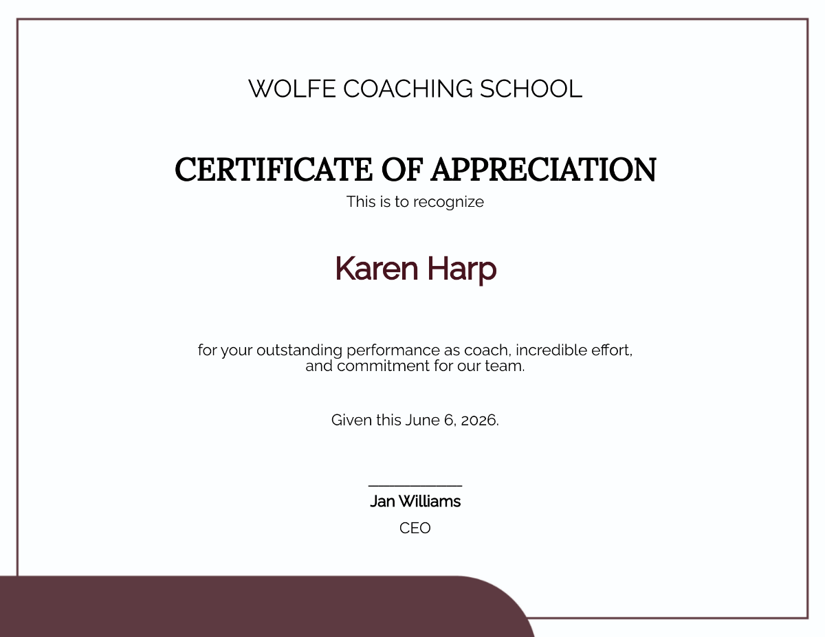 Appreciation Coach Certificate Template