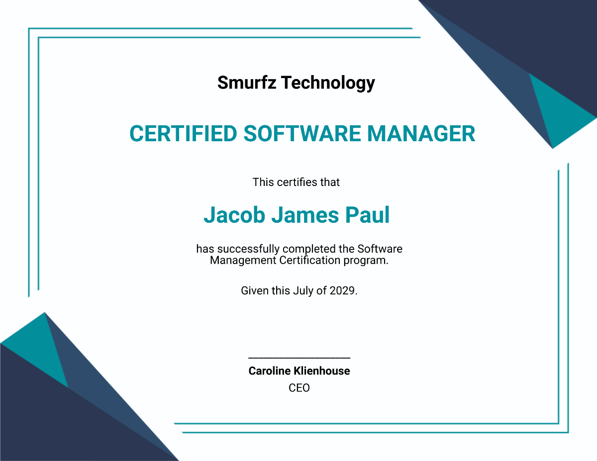 Software Management Certificate Template