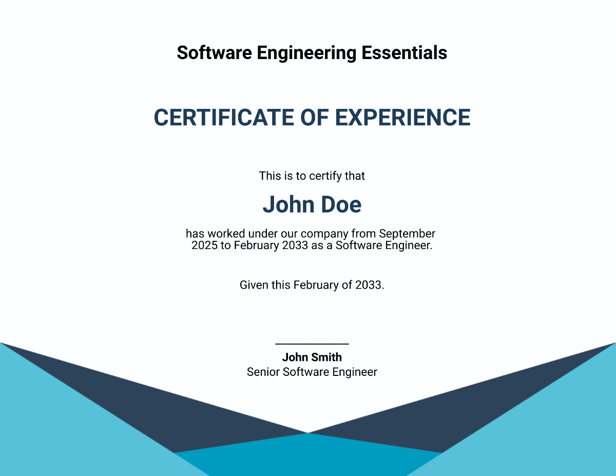 Software Experience Certificate