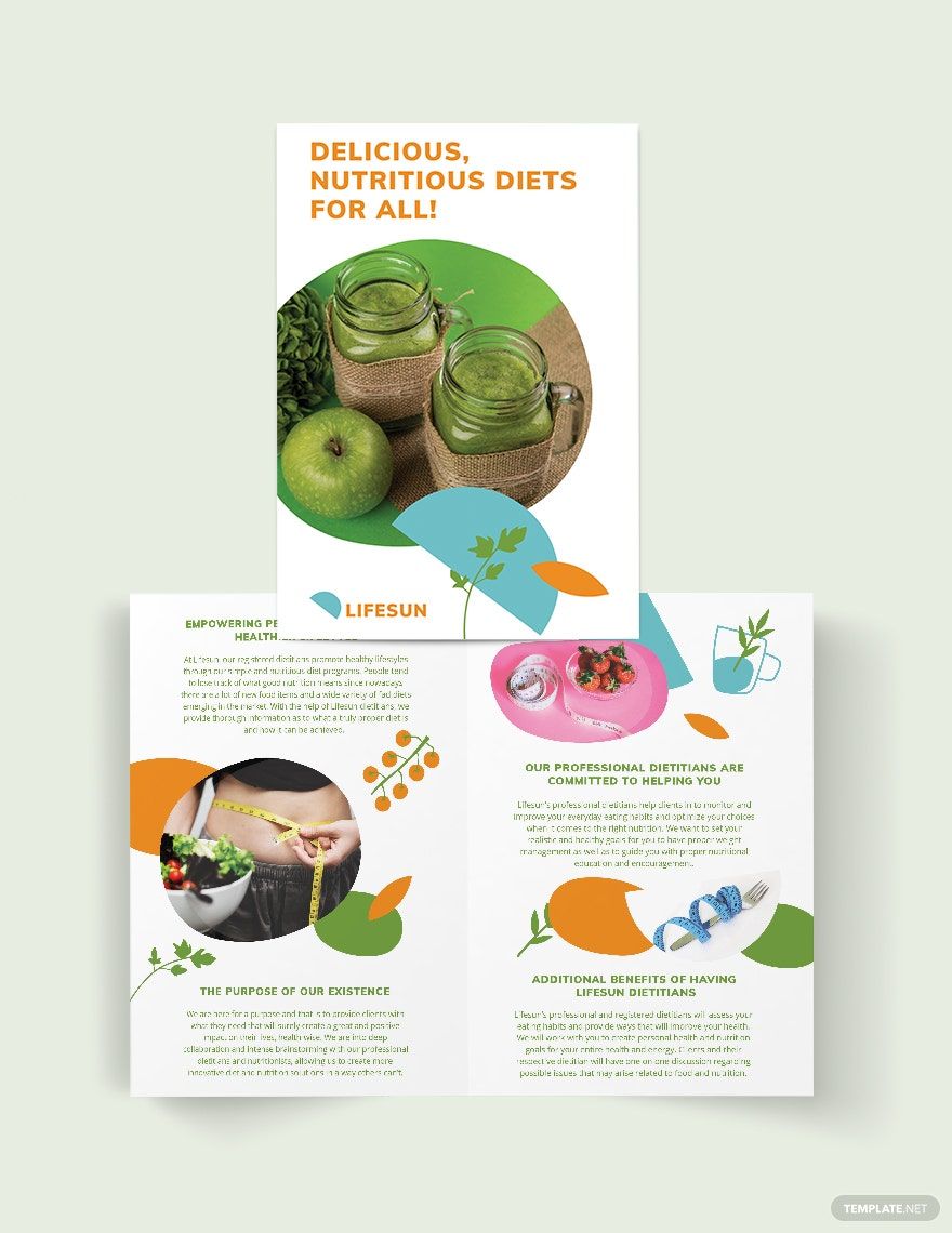 Dietitian Bi-Fold Brochure Template in Word, Google Docs, Illustrator, PSD, Apple Pages, Publisher, InDesign