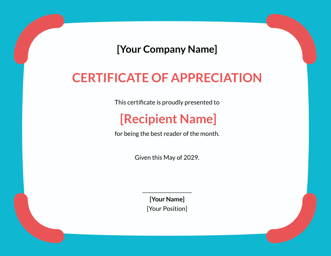 Free Appreciation Certificate Templates And Examples Edit Online And Download 0058