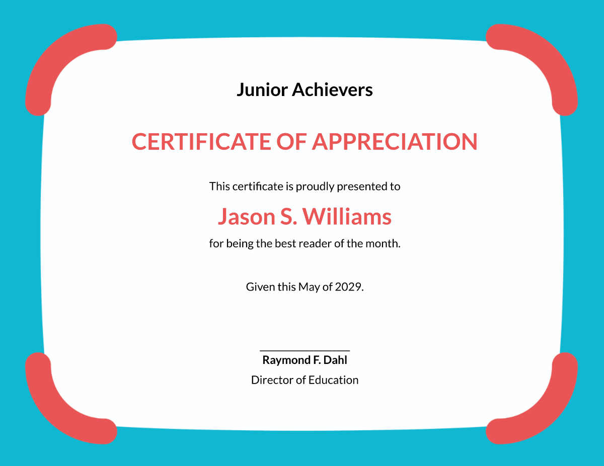 Kindergarten Appreciation Certificate