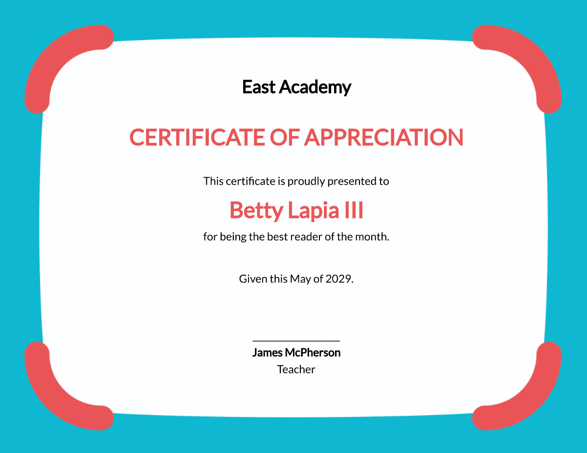 Kindergarten Appreciation Certificate Template