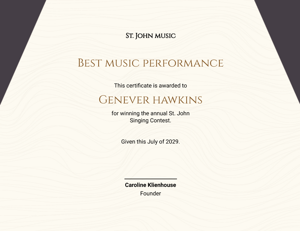Music Competition Certificate Template