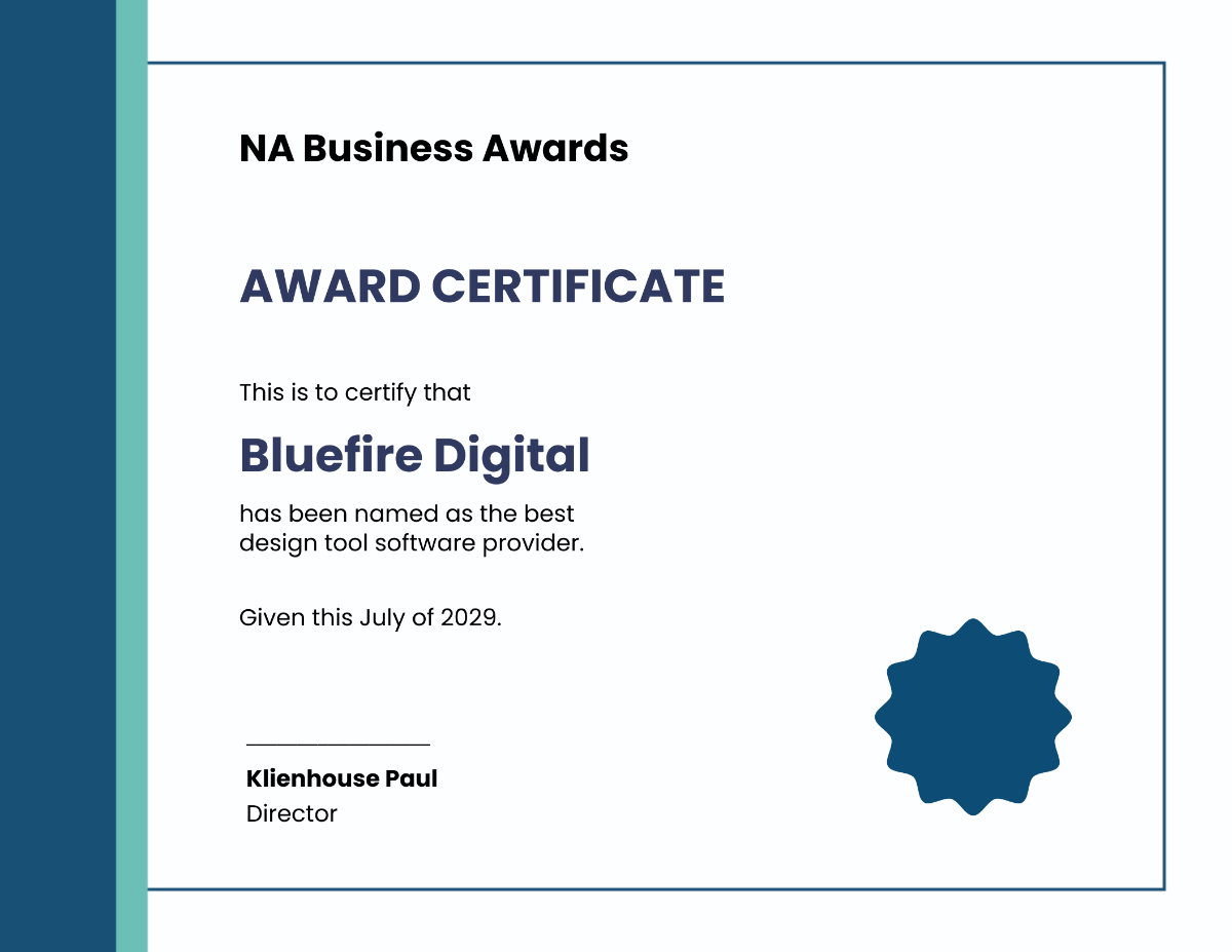 Business Award Certificate