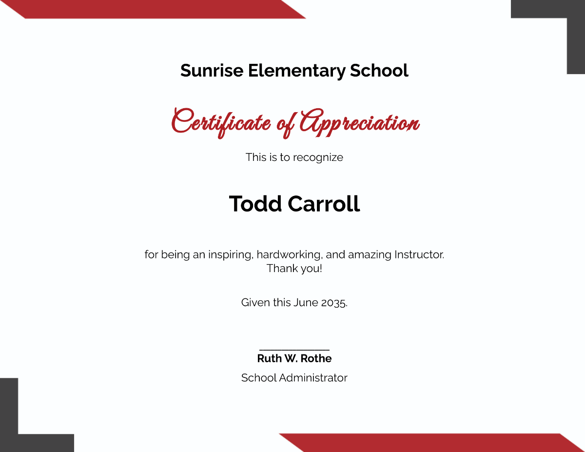 Thank You Teacher Appreciation Certificate