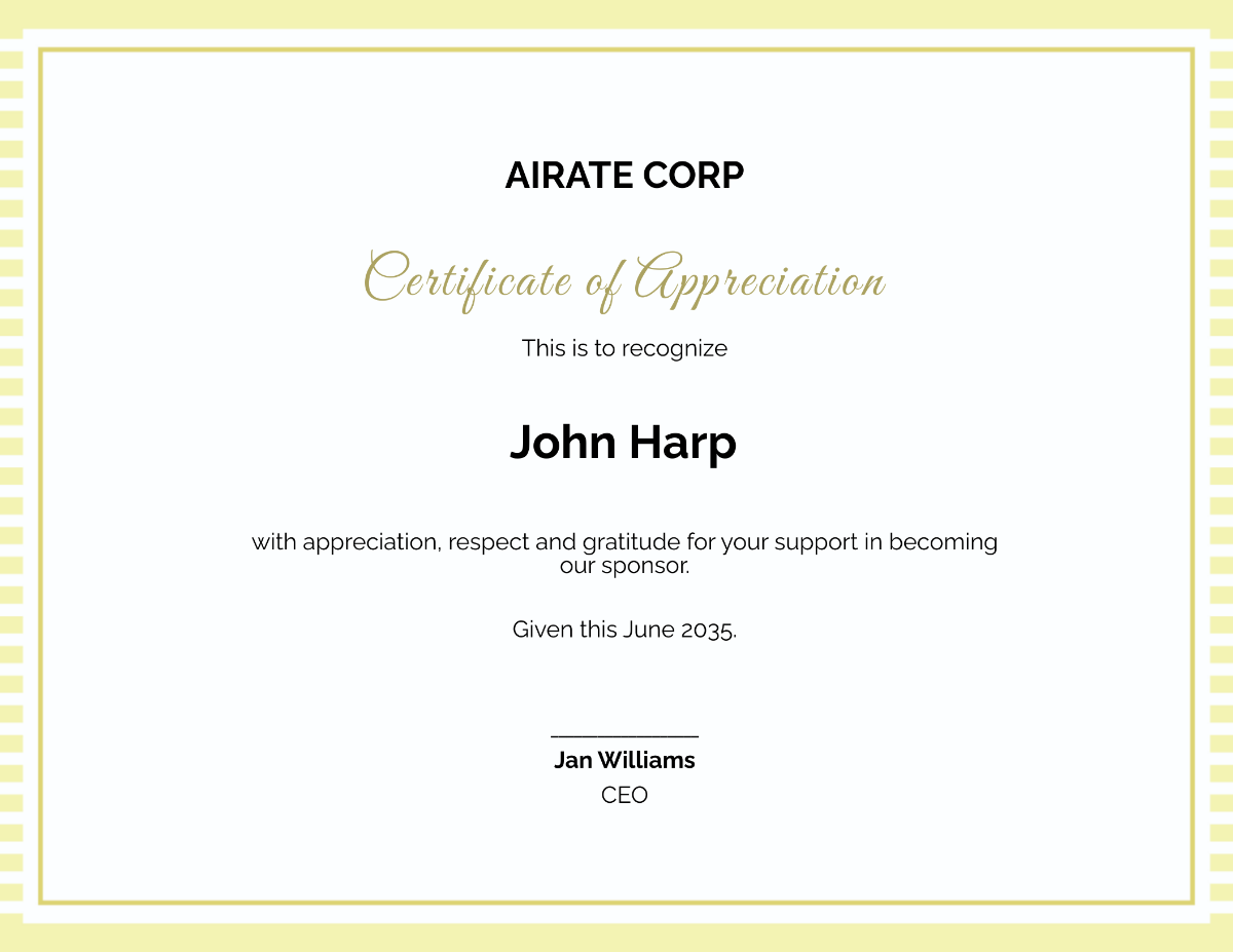 Thank You Certificate For Sponsorship