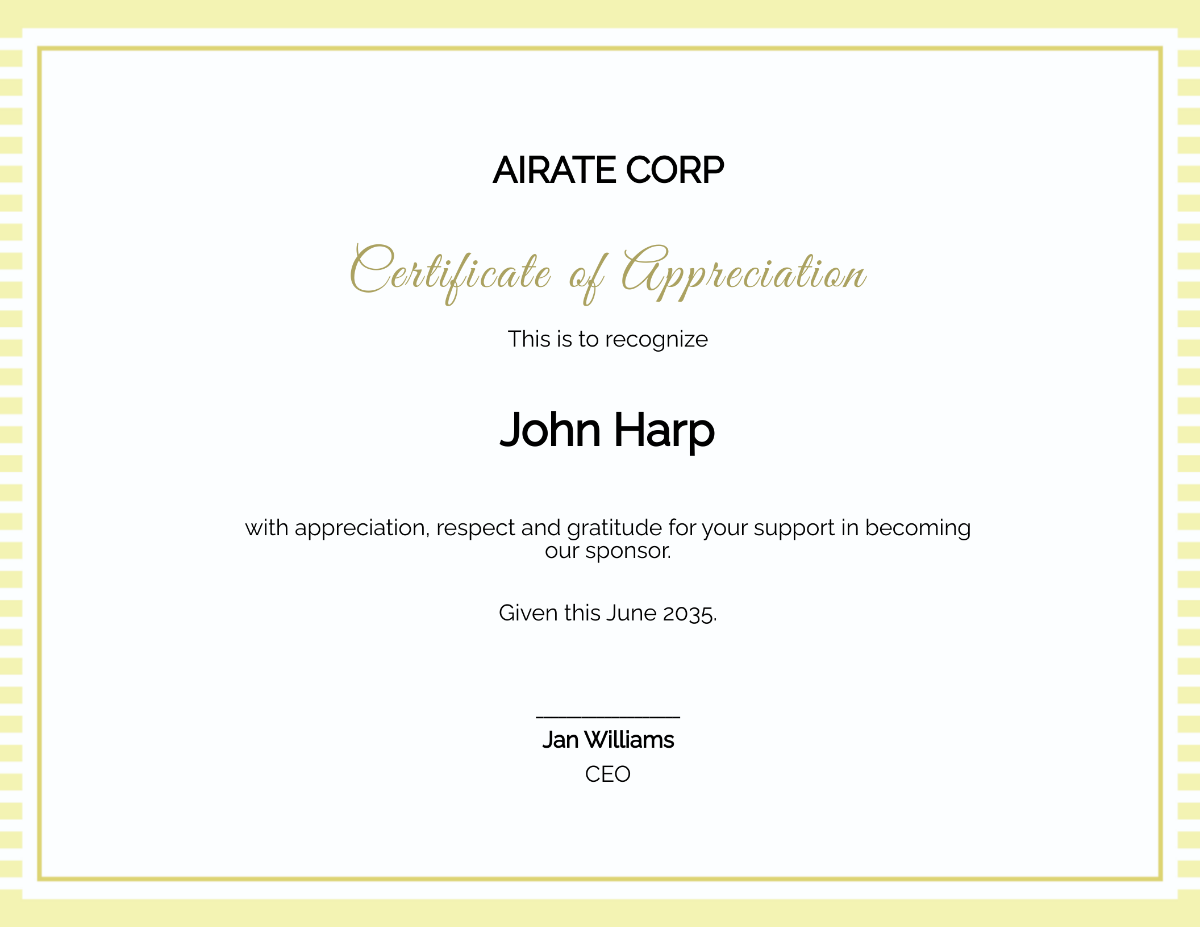 Thank You Certificate For Sponsorship Template