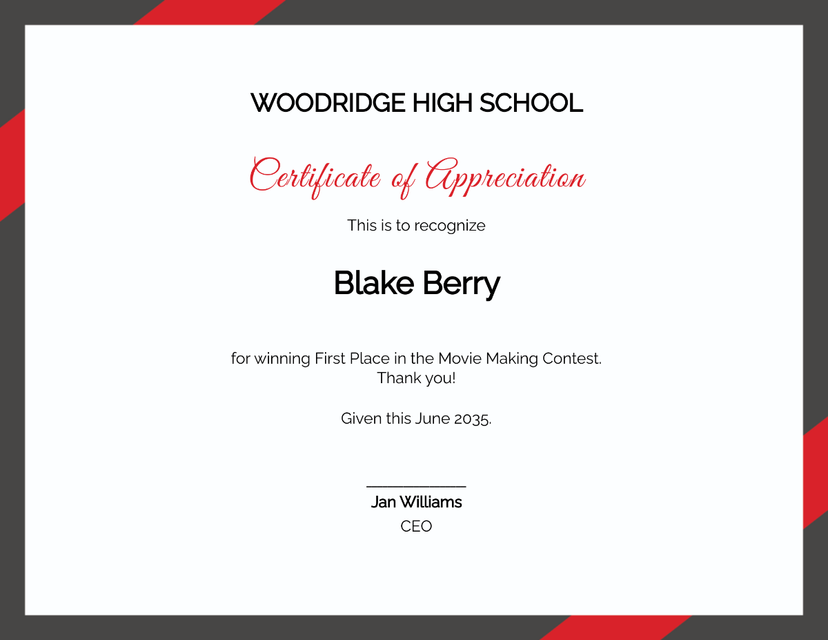 Thank You Certificate of Appreciation For Students Template