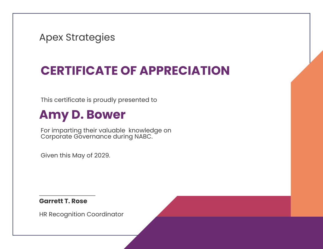 Business Certificate of Appreciation