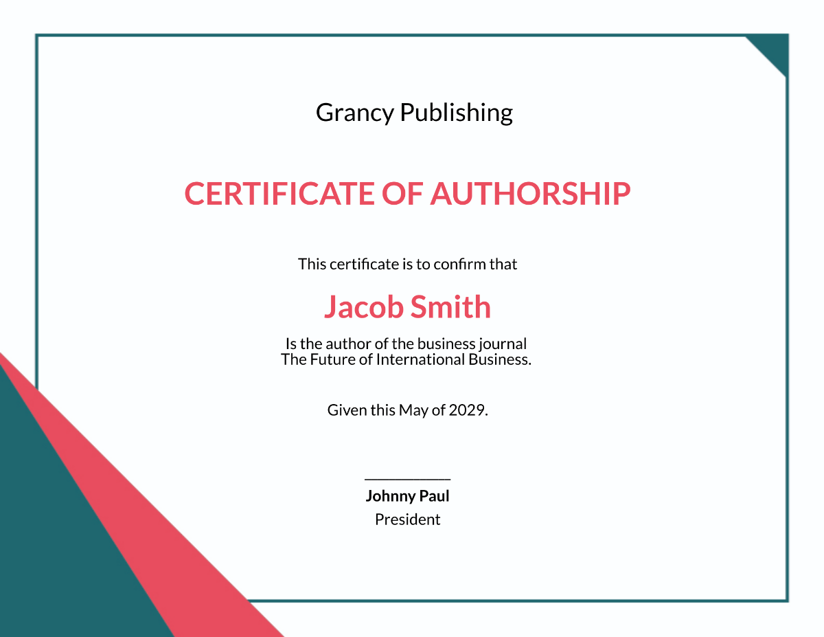 Certificate of Authorship Template - Edit Online & Download