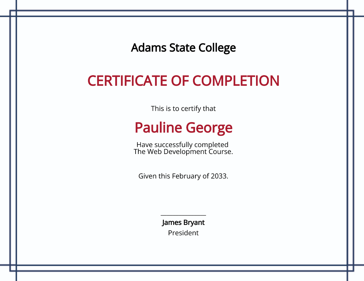Blank Certificate of Completion Template