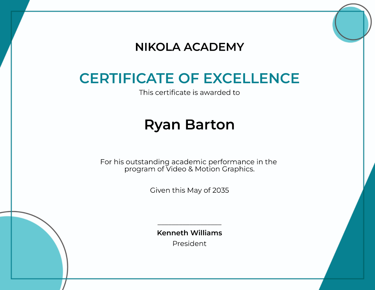 Student Excellence Certificate Template