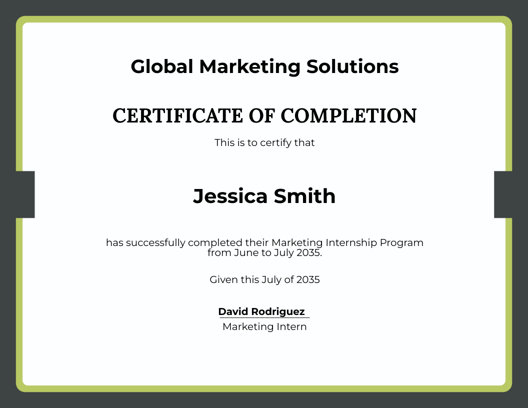 Marketing Internship Certificate