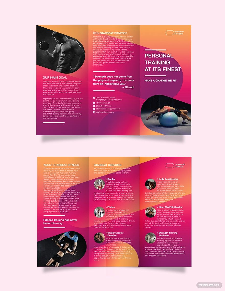 Fitness Trainer Tri-Fold Brochure Template