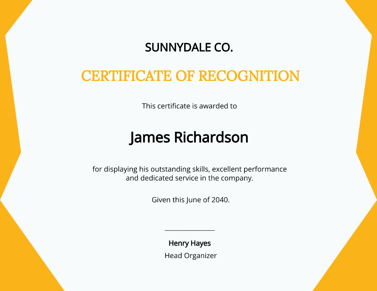 Certificate of Recognition in Performance Template