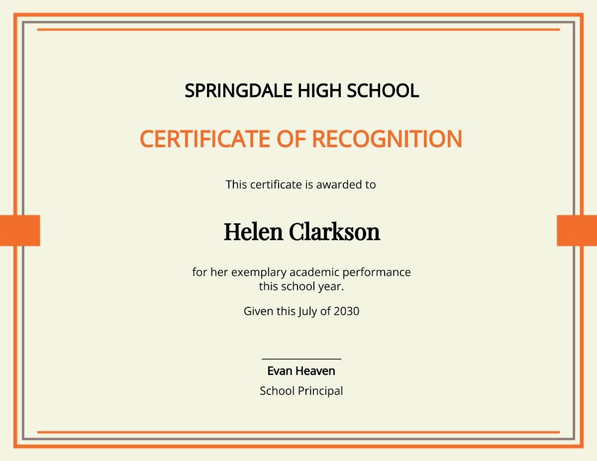 School Performance Award Certificate Template