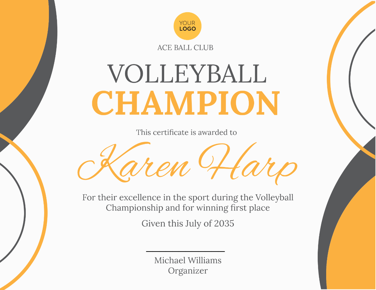 Volleyball Champion Certificate Template