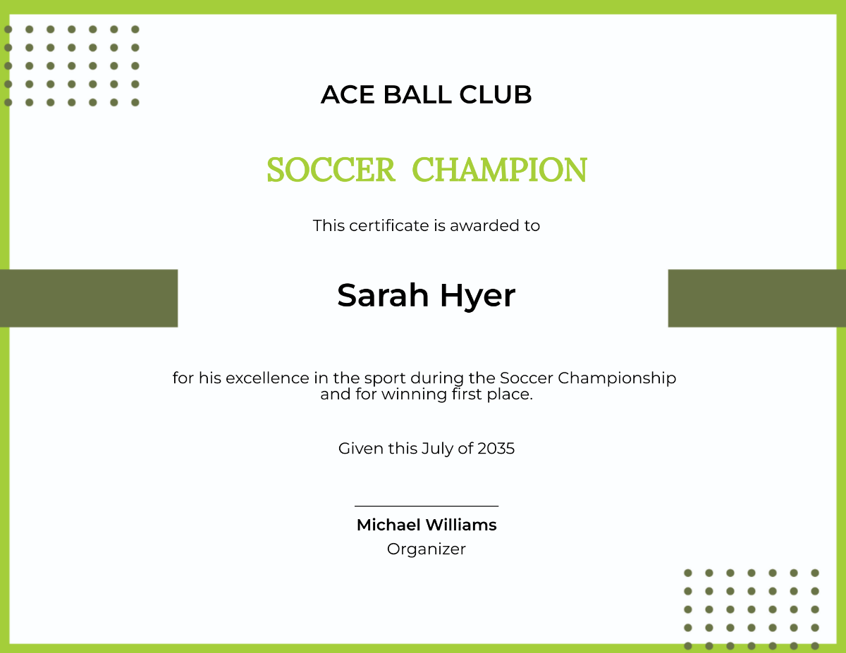Soccer Championship Certificate Template