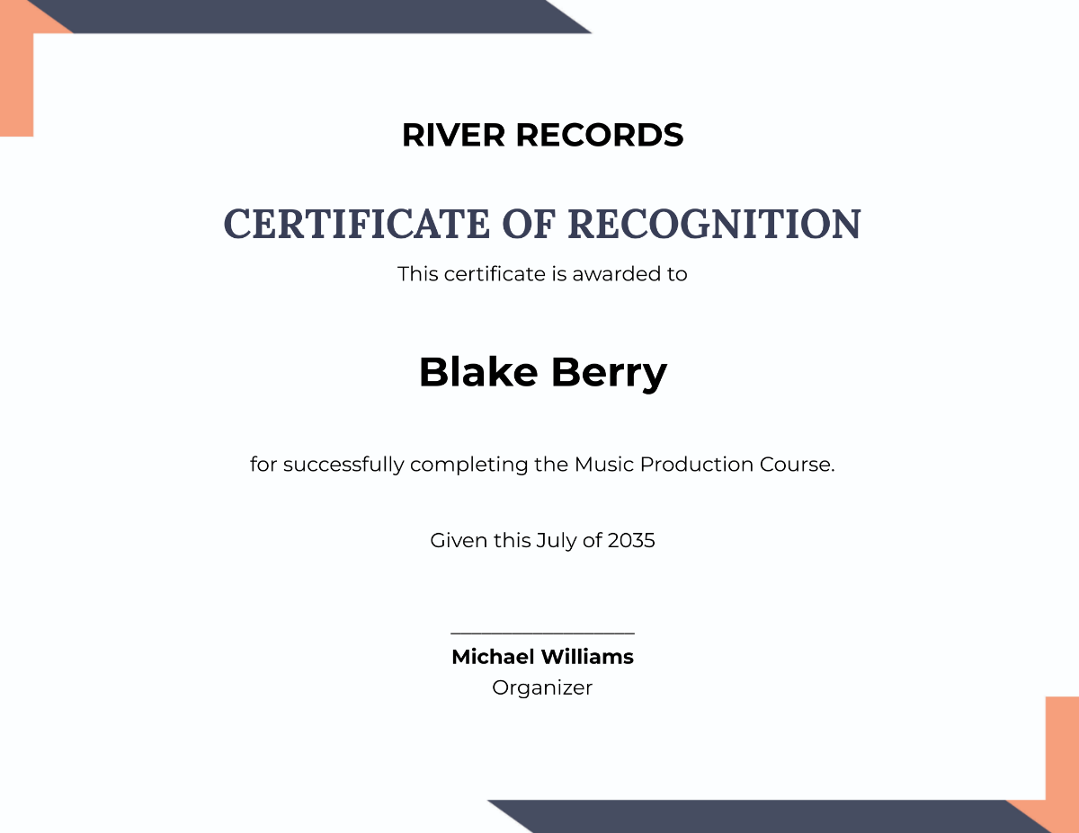Editable Music Certificate